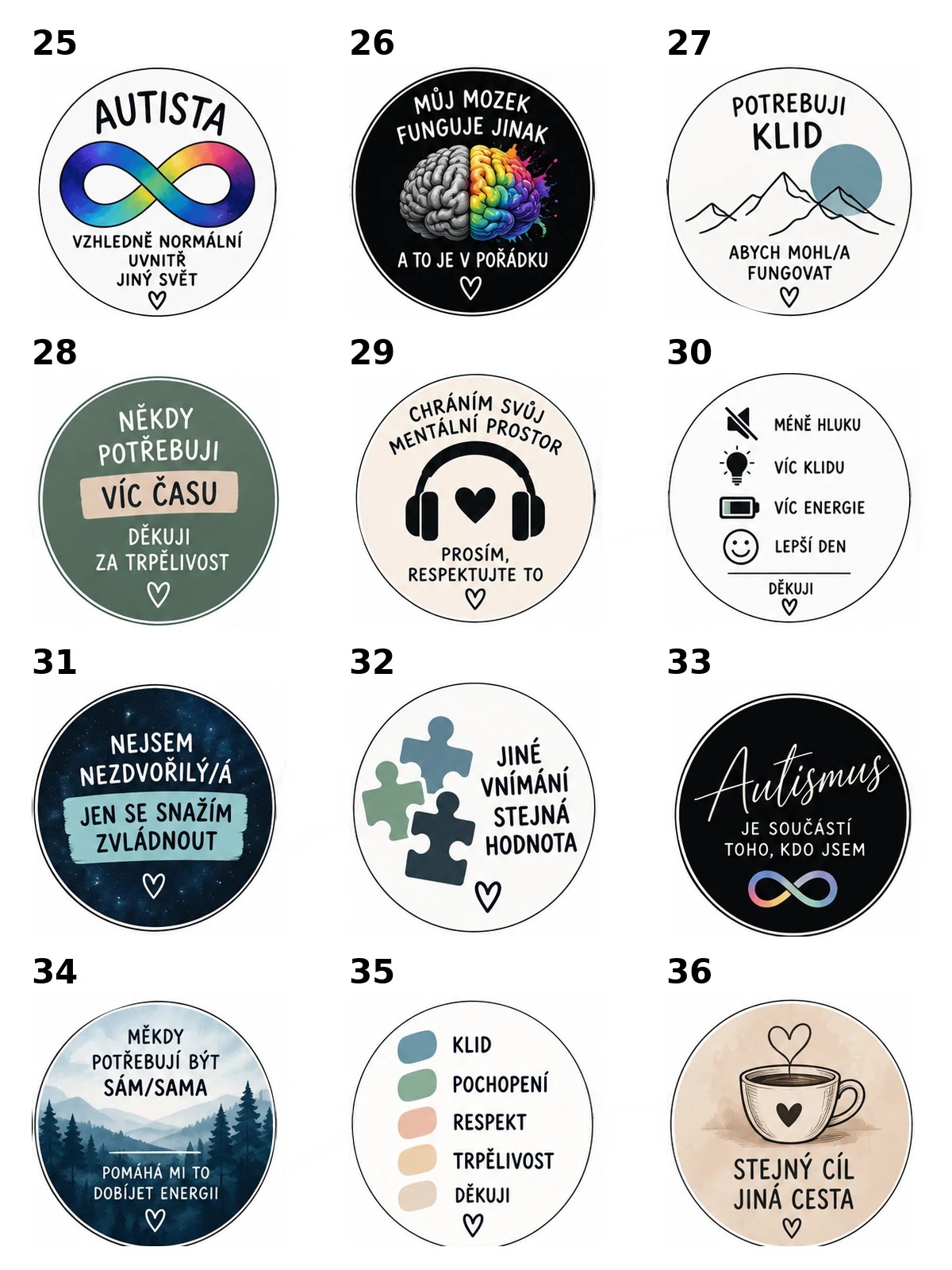Nažehlovačky PAS – motivy 25 až 36